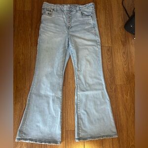 American Eagle Light Blue Flare Jeans High Rise Next Level Stretch Size 16